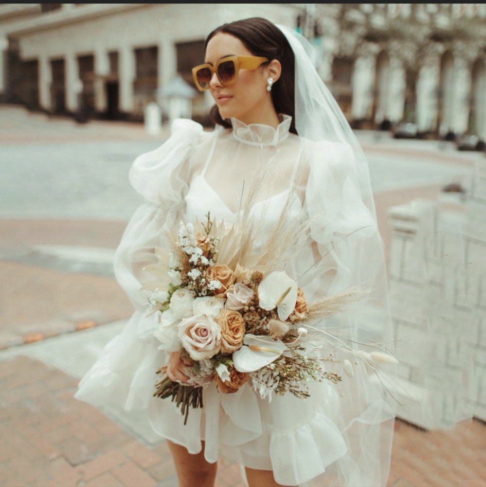 Short white wedding dress puff sleeve 12 Odylyne Ceremony Mini Caspian INSPIRED